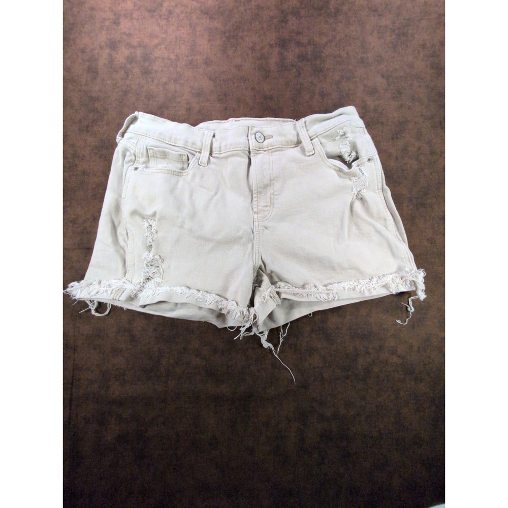 Old Navy Boyfriend‎ Mid Rise Khaki Beige Distressed Denim Cut Off Shorts Size 10